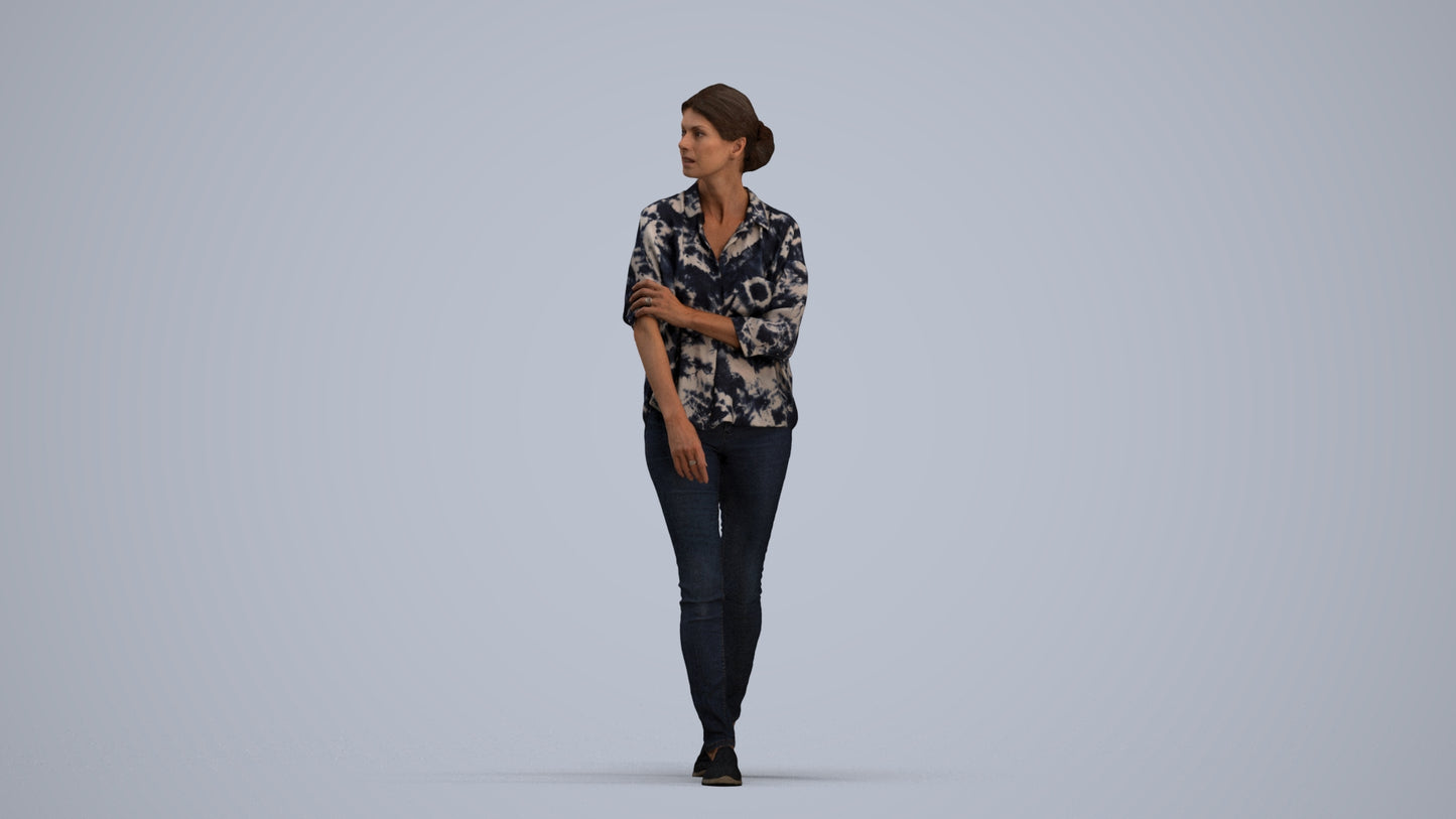 3D people model woman casual walking, scanned human for 3ds Max rendering, standing pose render