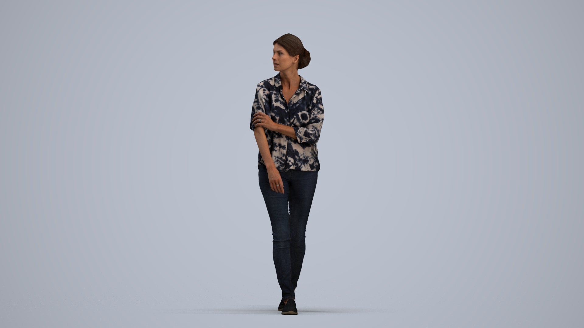 3D people model woman casual walking, scanned human for 3ds Max rendering, standing pose render