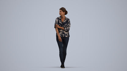 3D people model woman casual walking, scanned human for 3ds Max rendering, standing pose render