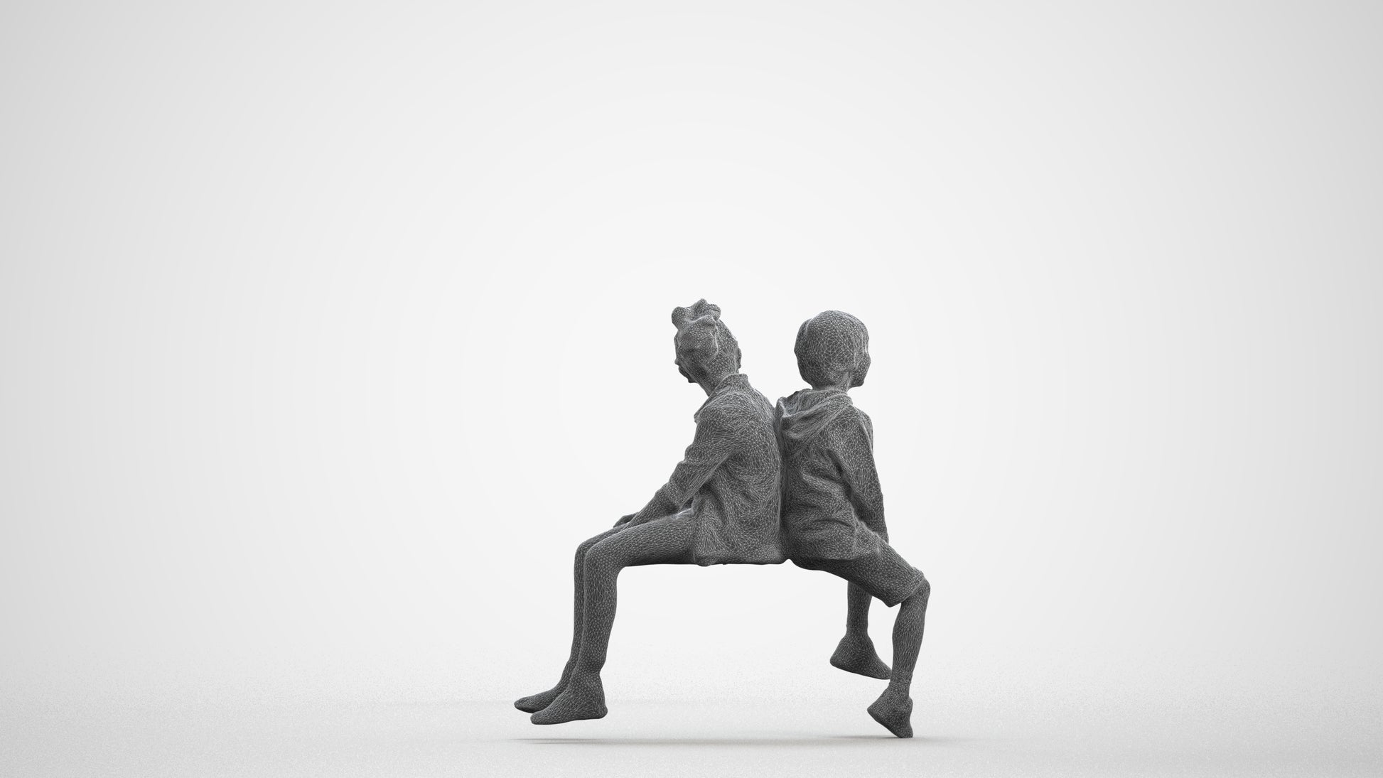 3D scanned girl kids casual, photorealistic archviz people for Enscape and SketchUp, wireframe front view