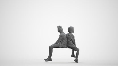3D scanned girl kids casual, photorealistic archviz people for Enscape and SketchUp, wireframe front view