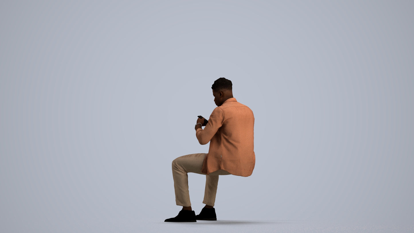 photogrammetry 3D man business sitting, realistic human model archviz FBX, front view render