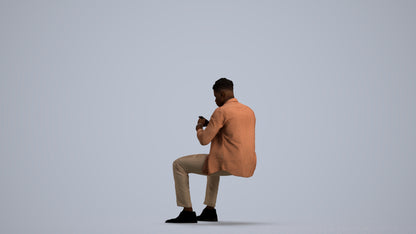 photogrammetry 3D man business sitting, realistic human model archviz FBX, front view render