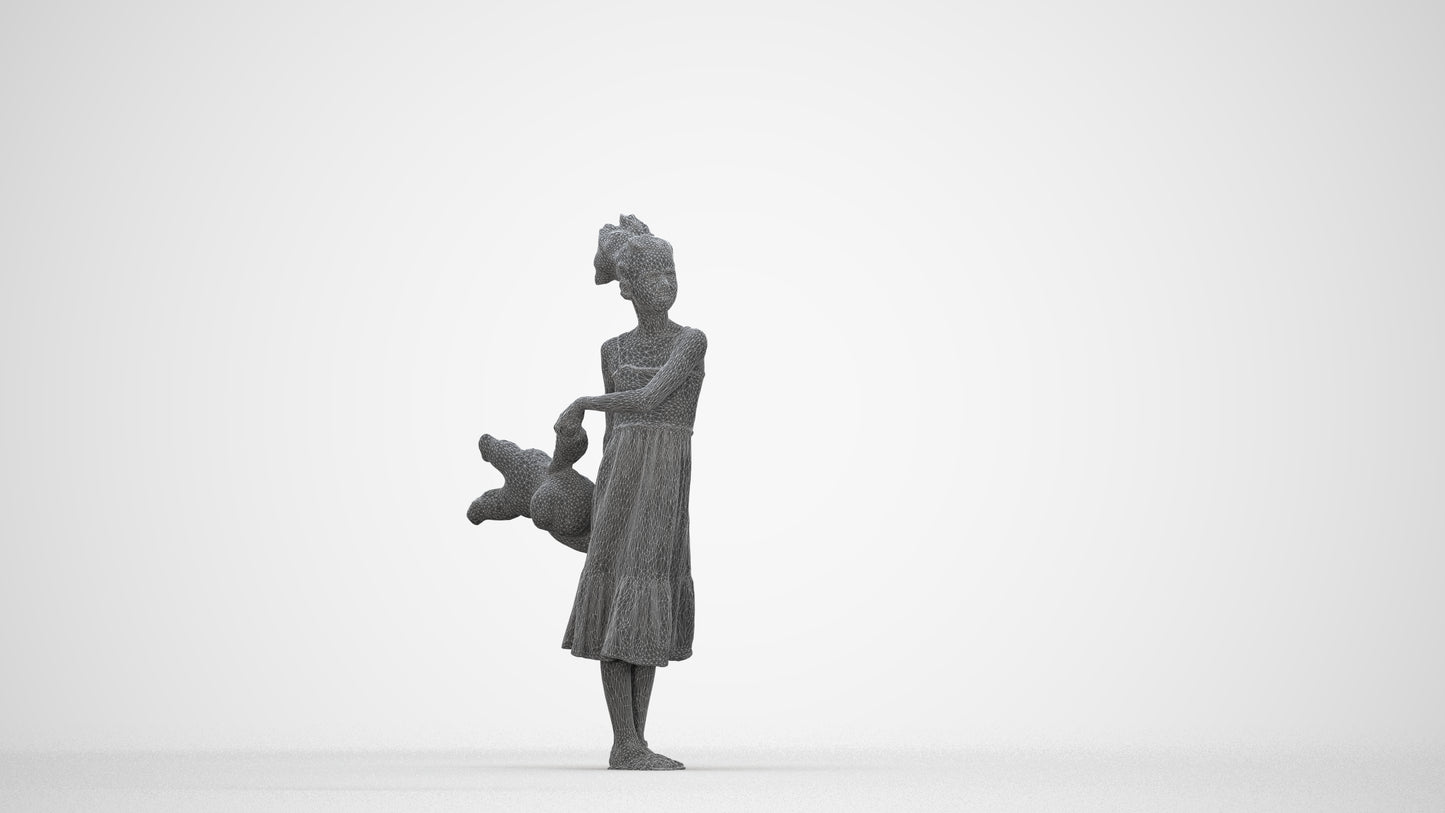 scanned 3D girl casual kids, photogrammetry people for Enscape and V-Ray, wireframe back view