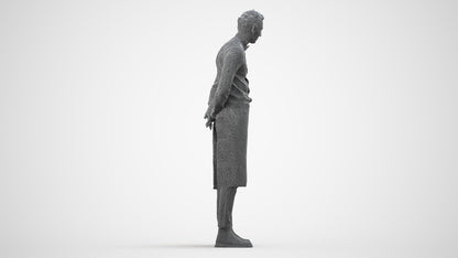 3D human model man hospitality, photogrammetry scanned person for archviz, wireframe side view