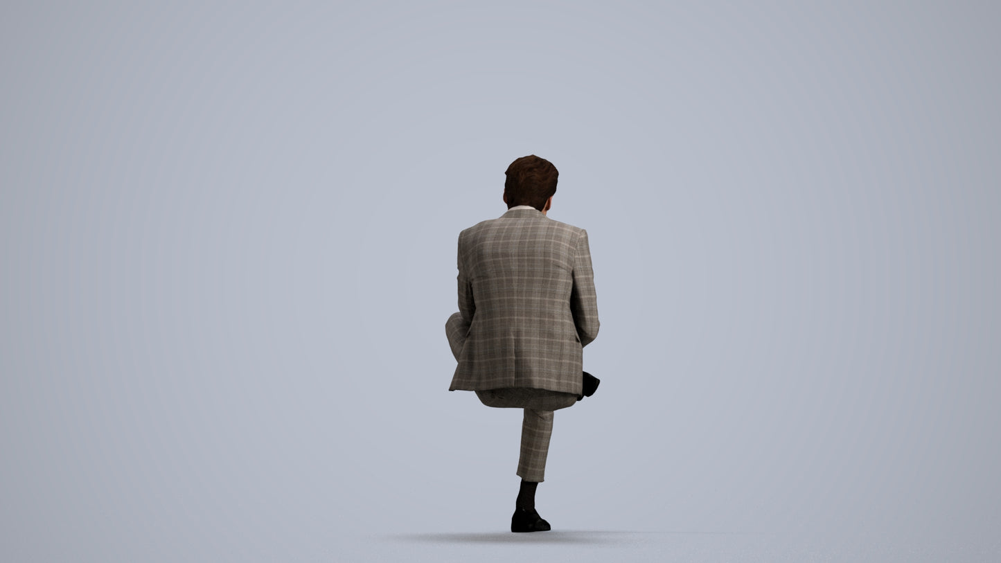 3D human model man business, photogrammetry scanned person for archviz, front view render