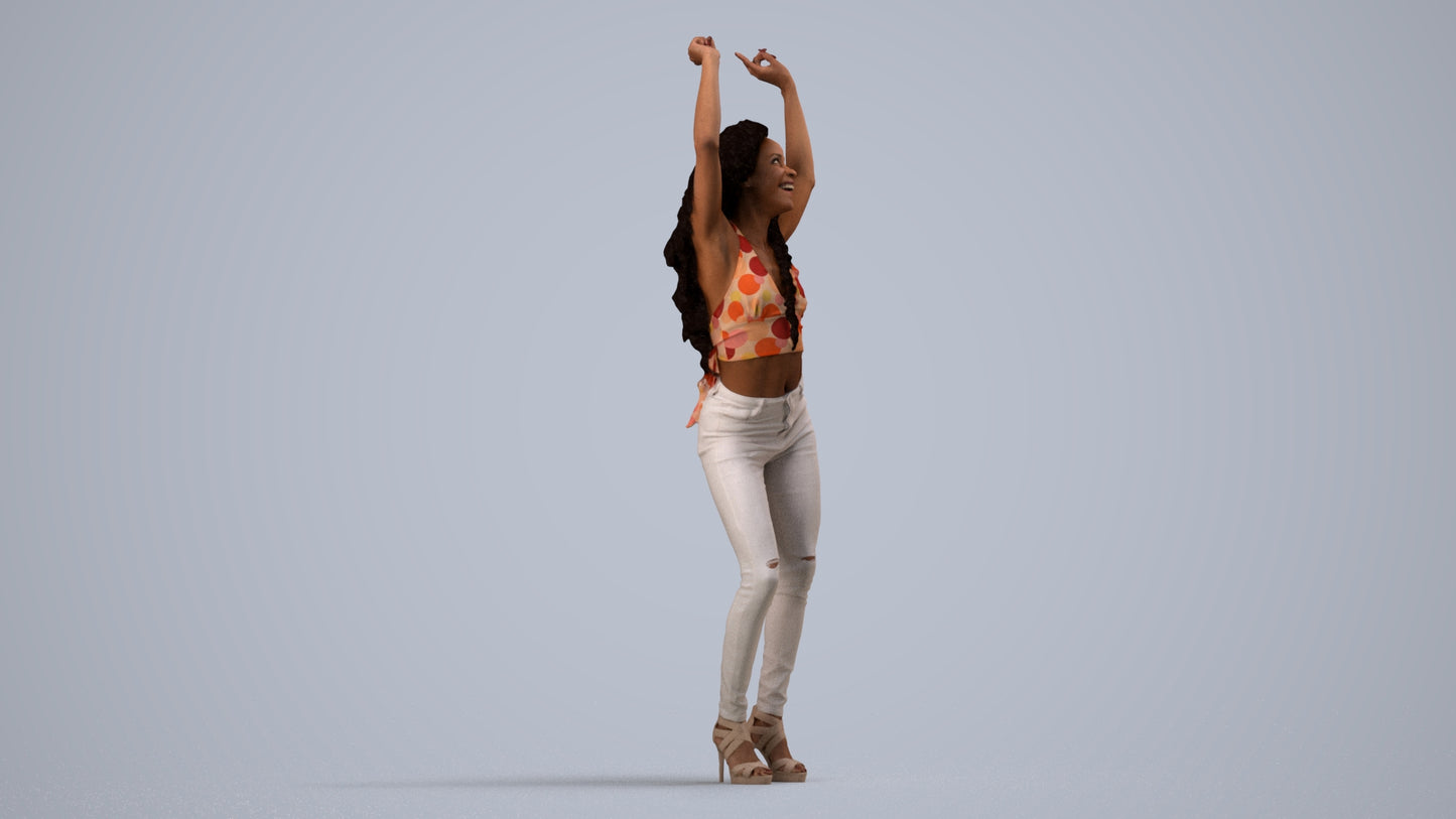 scanned 3D woman casual dancing, photogrammetry people for Enscape and V-Ray, side view render