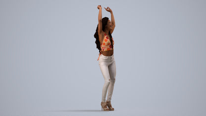 scanned 3D woman casual dancing, photogrammetry people for Enscape and V-Ray, side view render