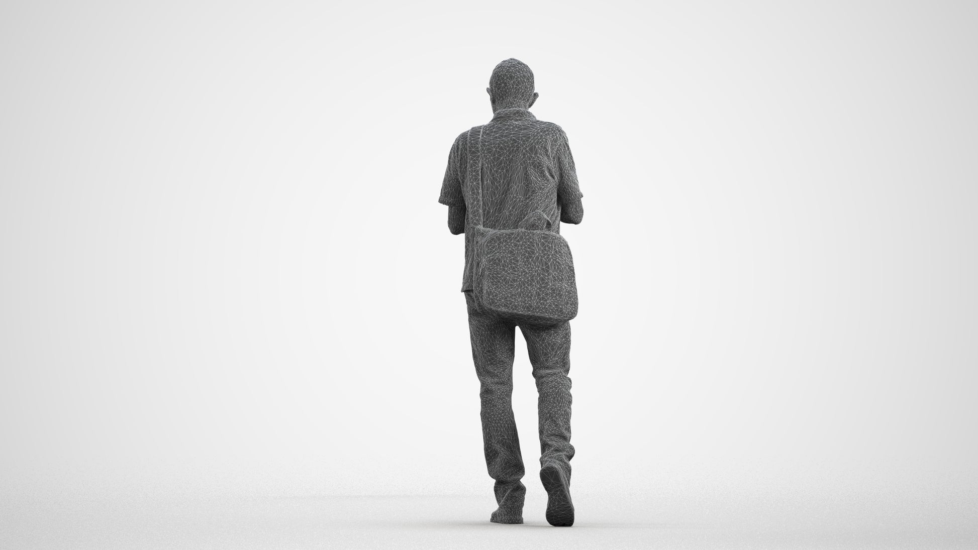 realistic 3D human senior man casual walking, archviz people FBX OBJ for Blender, wireframe front view