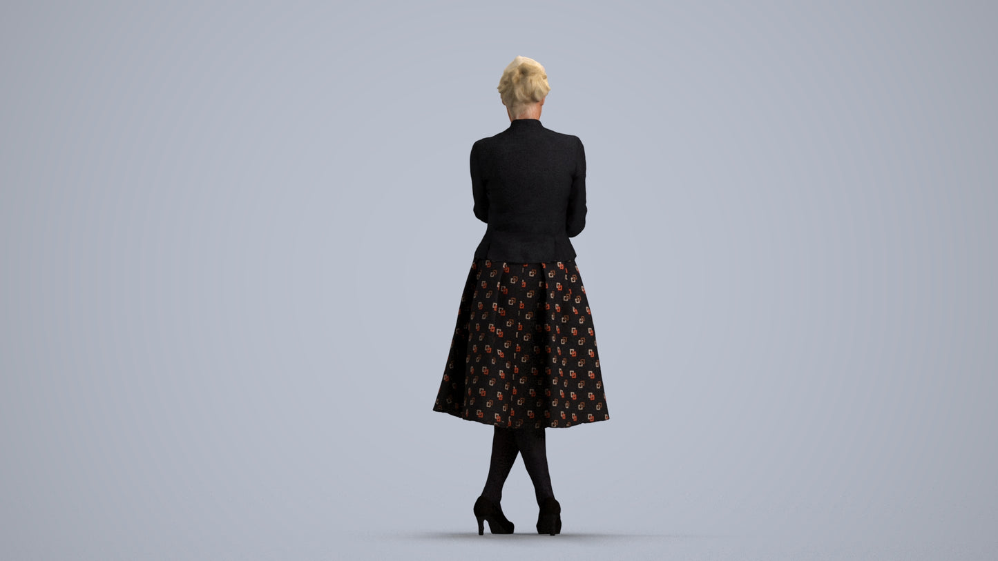 3D people model senior woman business standing, scanned human for 3ds Max rendering, front view render