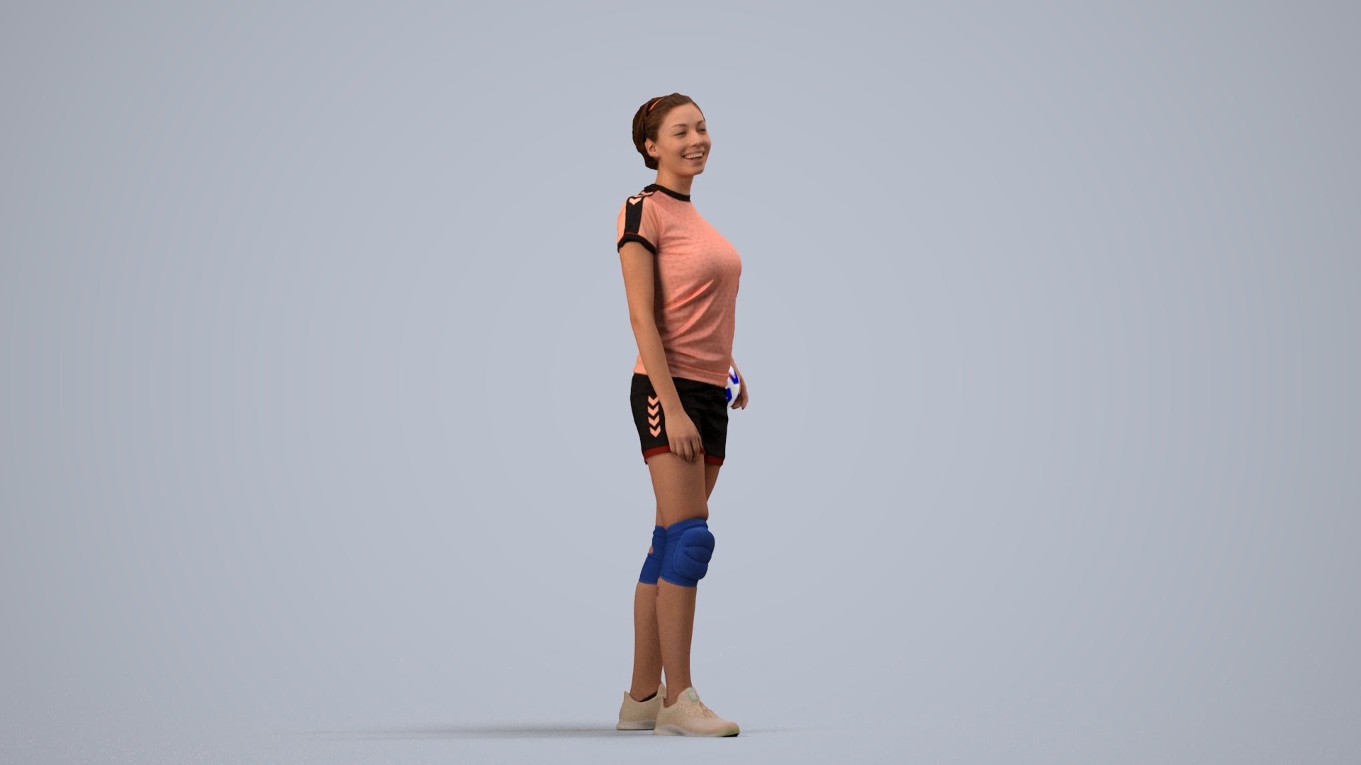 realistic 3D human woman sport, archviz people FBX OBJ for Blender, side view render