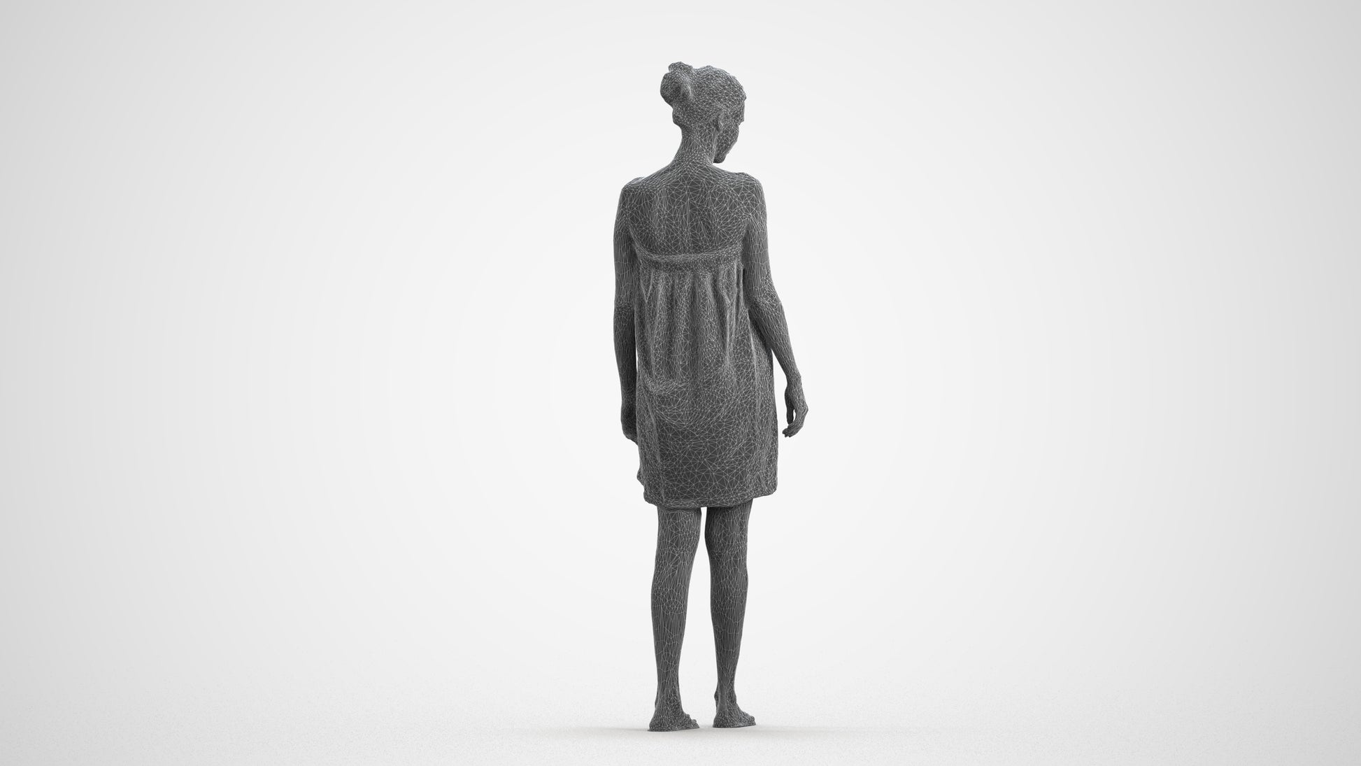 scanned 3D woman casual bathroom, photogrammetry people for Enscape and V-Ray, wireframe front view
