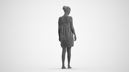 scanned 3D woman casual bathroom, photogrammetry people for Enscape and V-Ray, wireframe front view