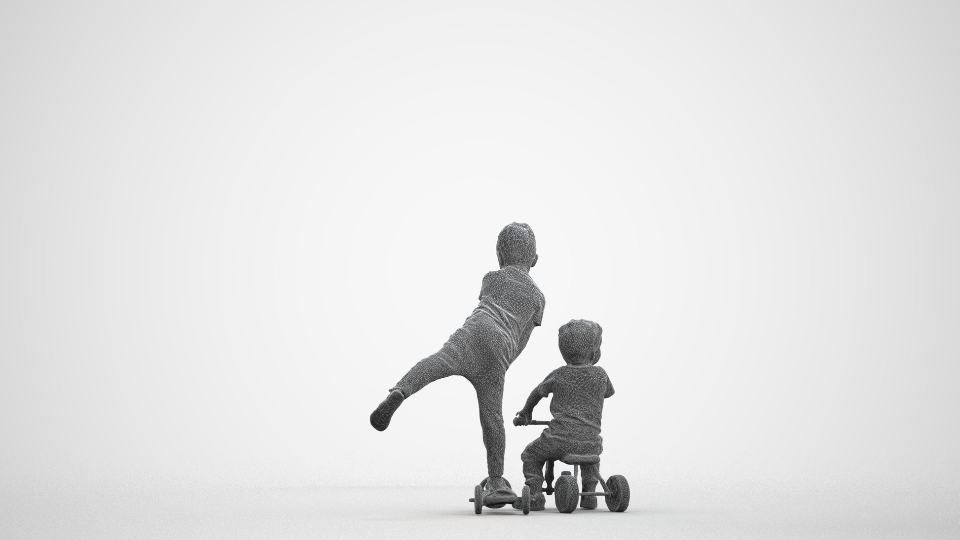 photogrammetry 3D boy casual kids, realistic human model archviz FBX, wireframe front view