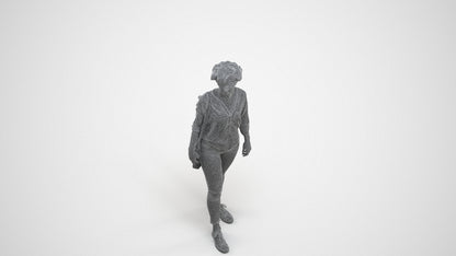 scanned 3D woman casual walking, photogrammetry people for Enscape and V-Ray, wireframe three-quarter view
