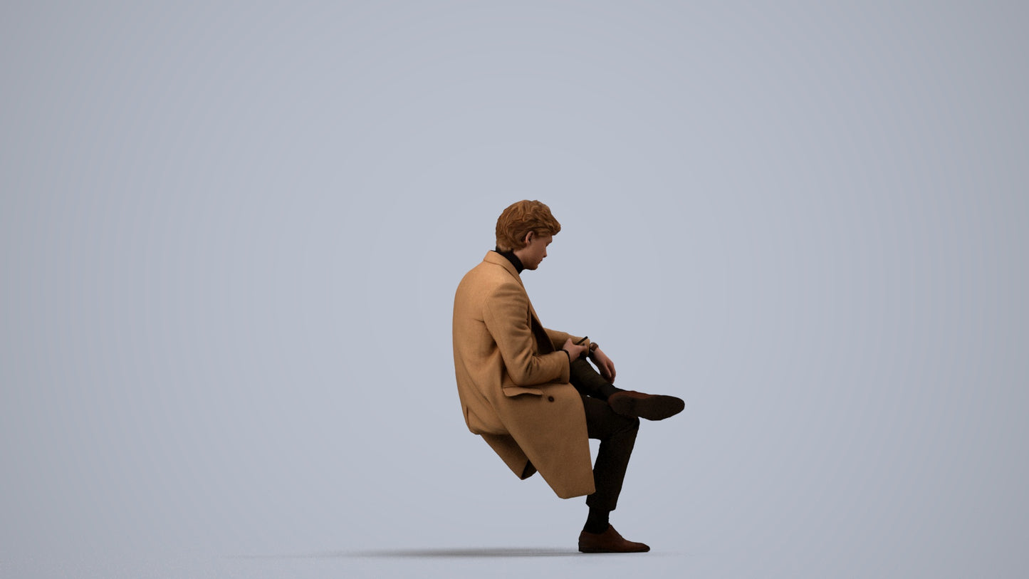 3D people model man business sitting, scanned human for 3ds Max rendering, side view render