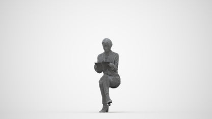 3D people model woman casual sitting, scanned human for 3ds Max rendering, wireframe back view