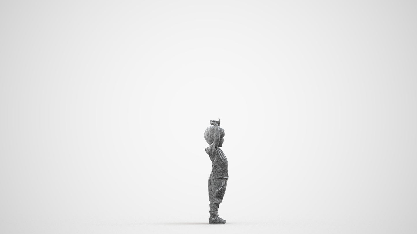 3D people model boy casual kids, scanned human for 3ds Max rendering, wireframe side view