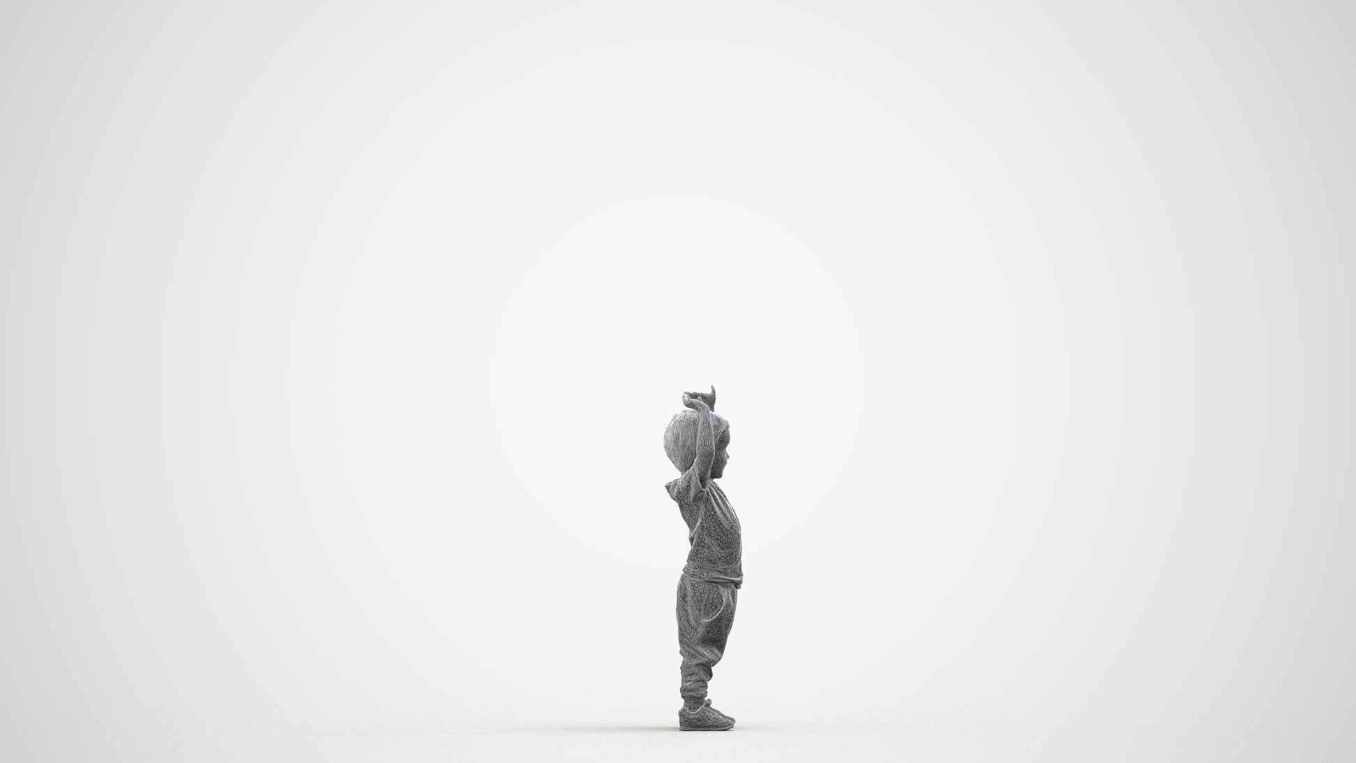 3D people model boy casual kids, scanned human for 3ds Max rendering, wireframe side view