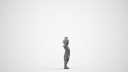 3D people model boy casual kids, scanned human for 3ds Max rendering, wireframe side view