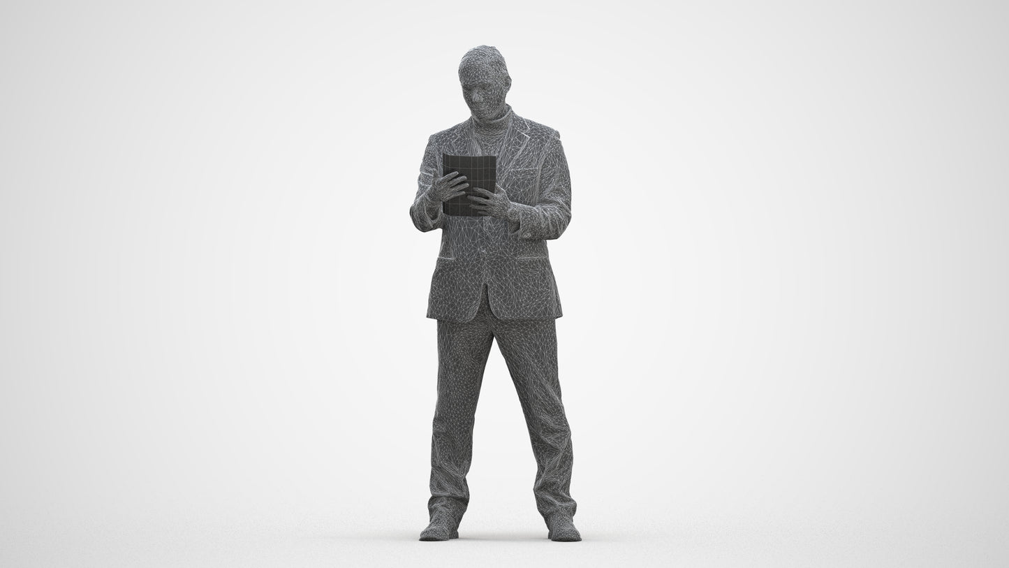 realistic 3D man business, scanned archviz people for Blender and 3ds Max, three-quarter front view render