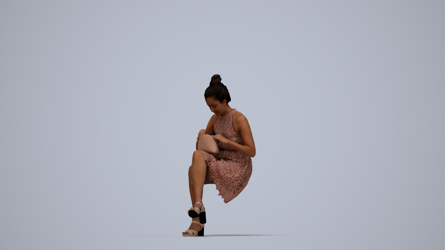 realistic 3D woman formal sitting, scanned archviz people for Blender and 3ds Max, top-down view render