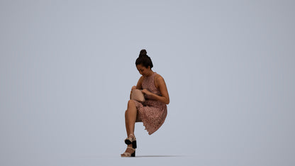 realistic 3D woman formal sitting, scanned archviz people for Blender and 3ds Max, top-down view render