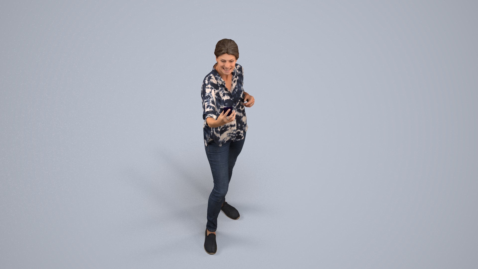 3D people model woman casual standing, scanned human for 3ds Max rendering, back view render
