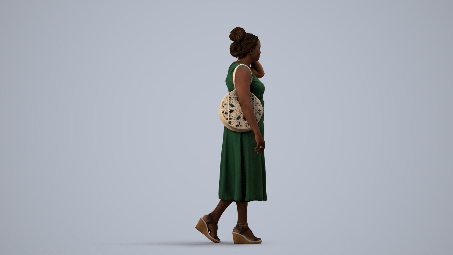 photogrammetry 3D woman casual walking, realistic human model archviz FBX, side view render