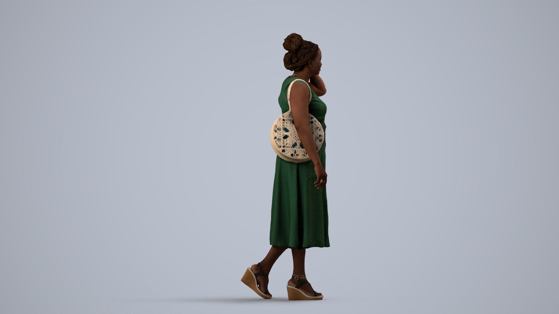 photogrammetry 3D woman casual walking, realistic human model archviz FBX, side view render
