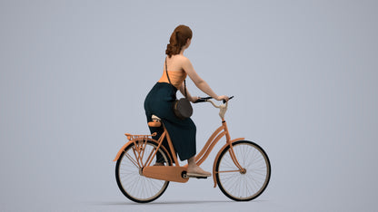 realistic 3D human girl casual cycling, archviz people FBX OBJ for Blender, side view render