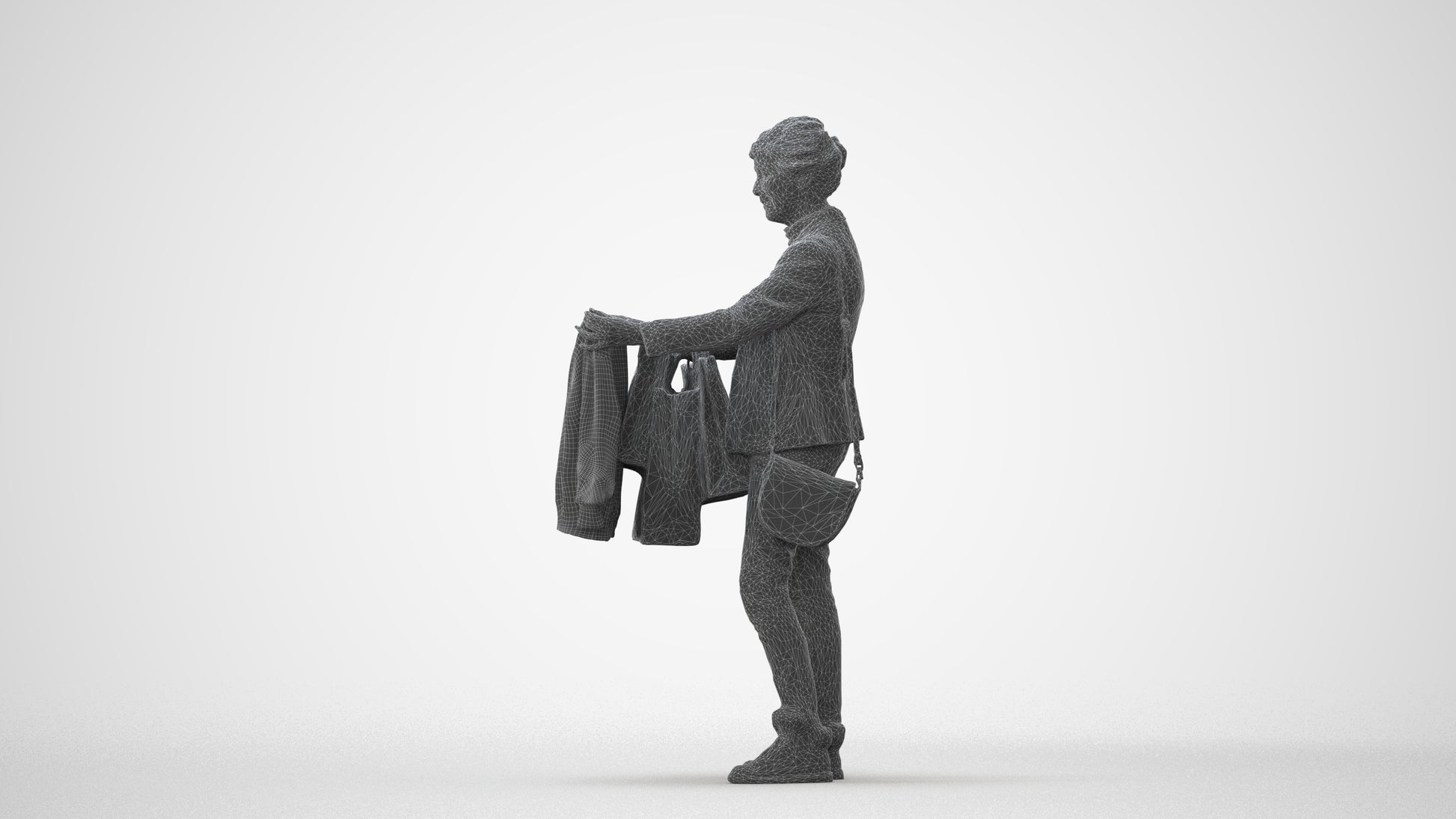 photogrammetry 3D senior woman business shopping, realistic human model archviz FBX, square thumbnail