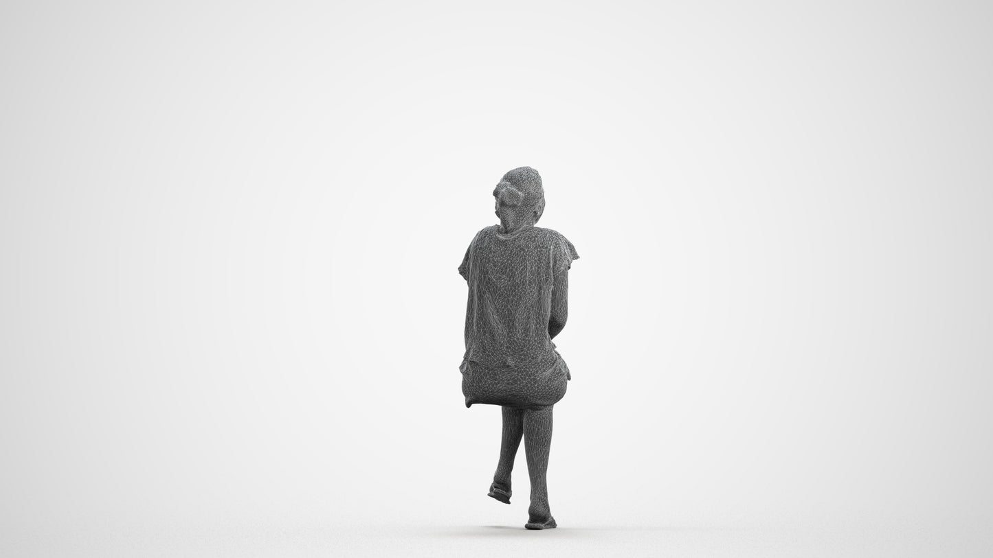 realistic 3D human woman casual sitting, archviz people FBX OBJ for Blender, wireframe front view