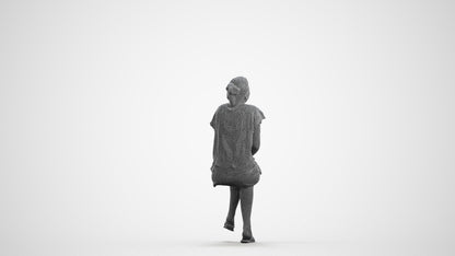 realistic 3D human woman casual sitting, archviz people FBX OBJ for Blender, wireframe front view