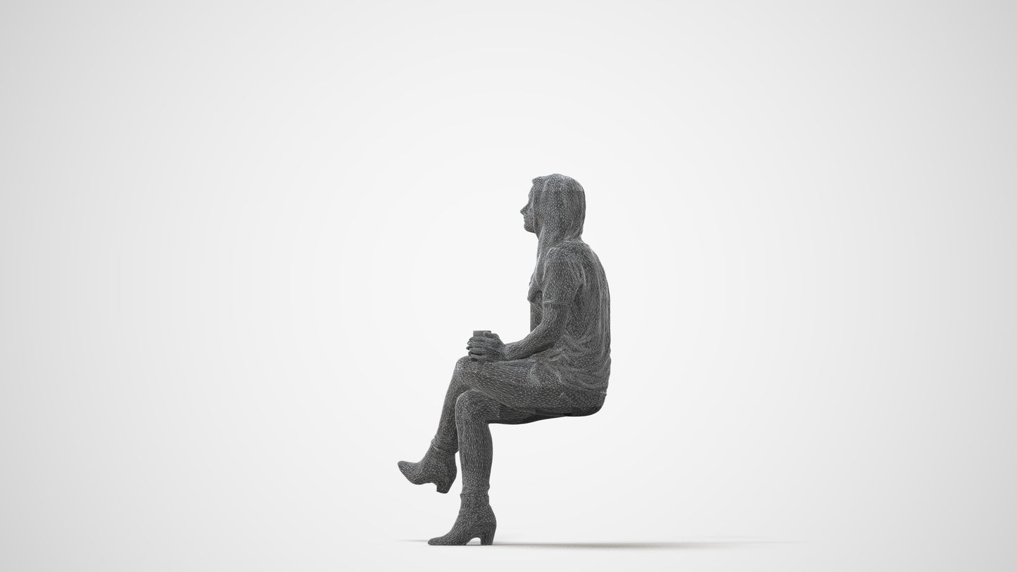 realistic 3D people woman casual sitting, render-ready for V-Ray and Corona, FBX OBJ, square thumbnail