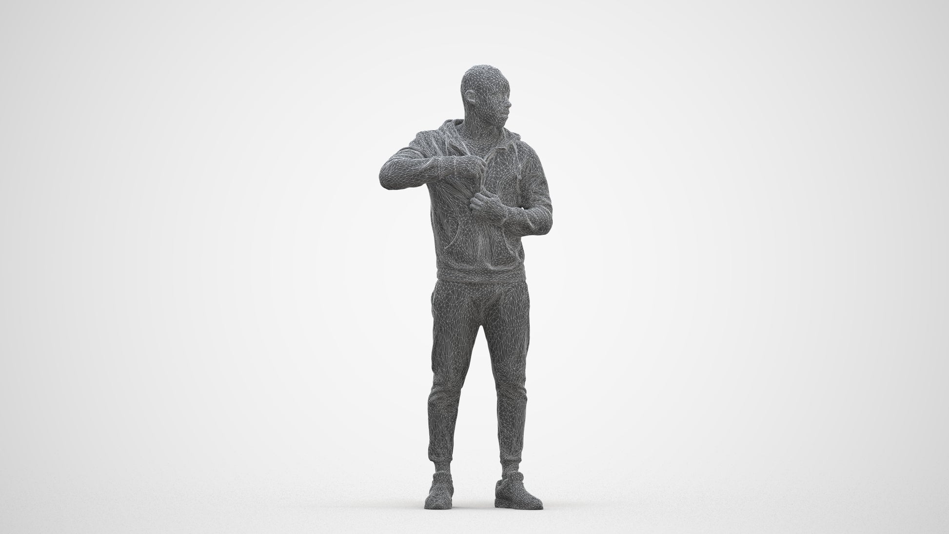 photogrammetry 3D man sport standing, realistic human model archviz FBX, three-quarter front view render