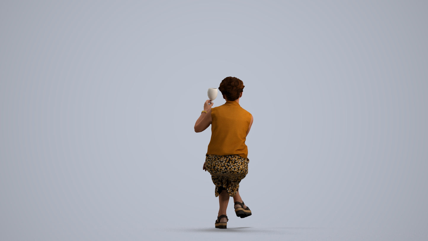 3D scanned woman sitting casual, photorealistic archviz people for Enscape and SketchUp, front view render