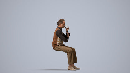 realistic 3D man business sitting, scanned archviz people for Blender and 3ds Max, side view render