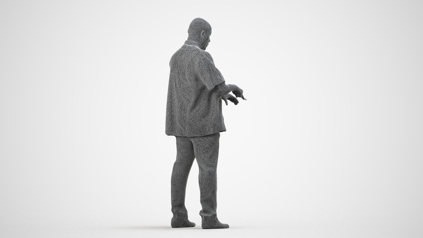 3D scanned man hospitality, photorealistic archviz people for Enscape and SketchUp, wireframe side view