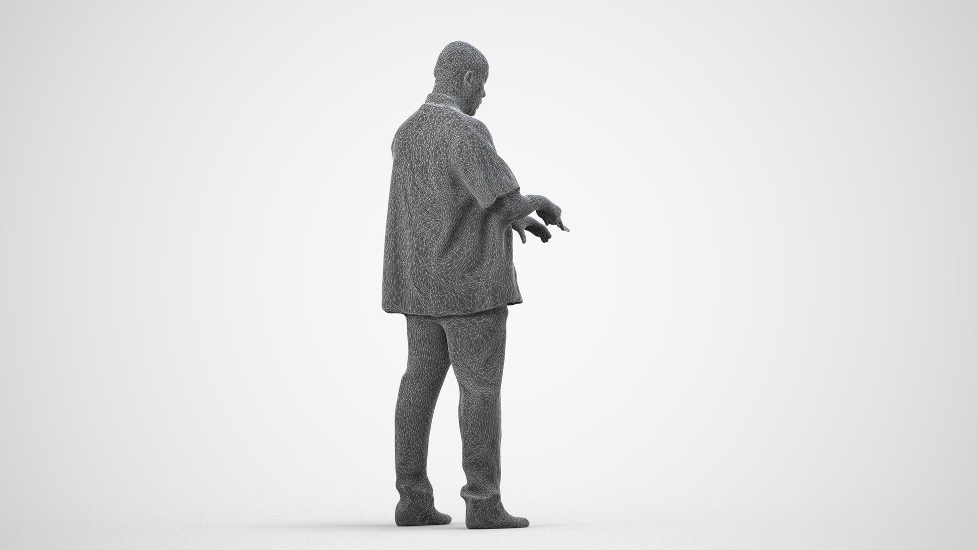 3D scanned man hospitality, photorealistic archviz people for Enscape and SketchUp, wireframe side view