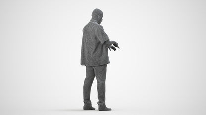 3D scanned man hospitality, photorealistic archviz people for Enscape and SketchUp, wireframe side view