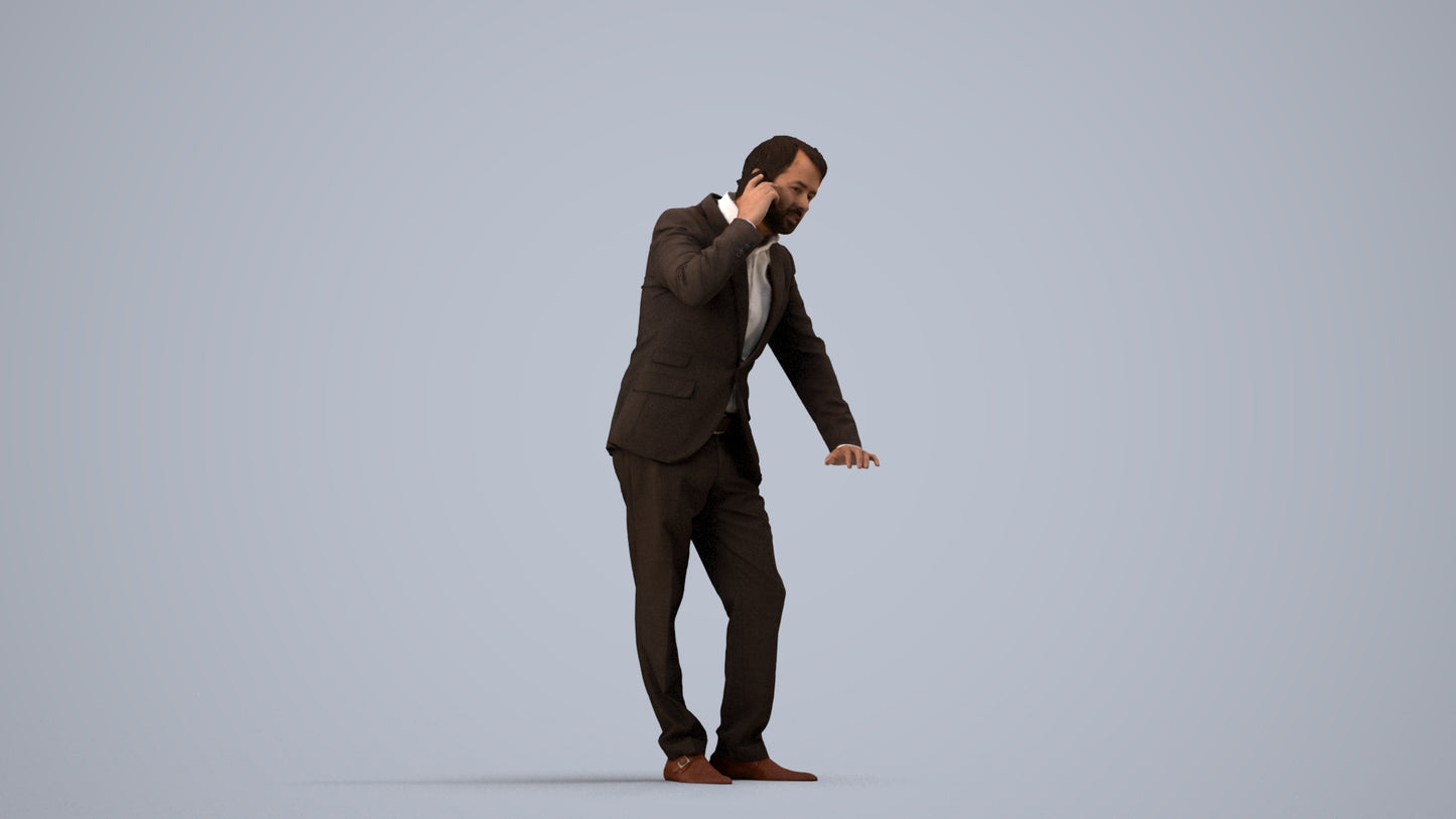 photogrammetry 3D man business, realistic human model archviz FBX, side view render