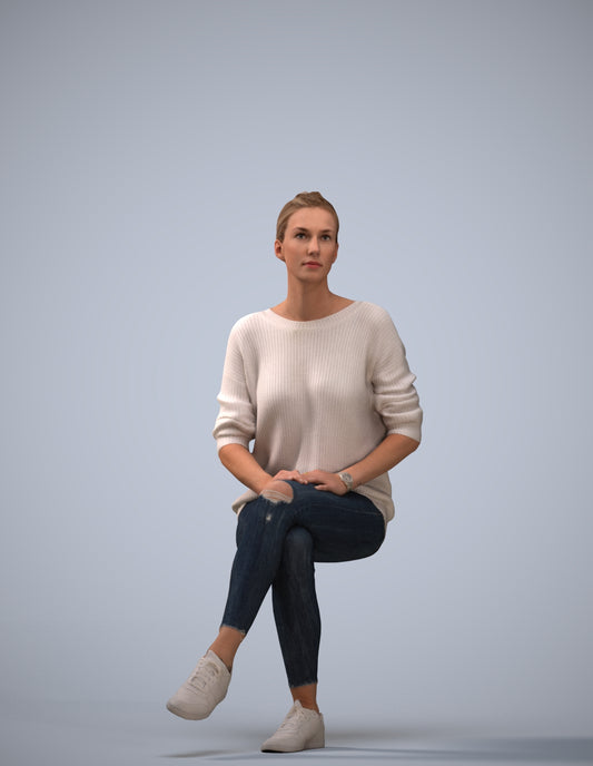 realistic 3D people woman casual sitting, render-ready for V-Ray and Corona, FBX OBJ