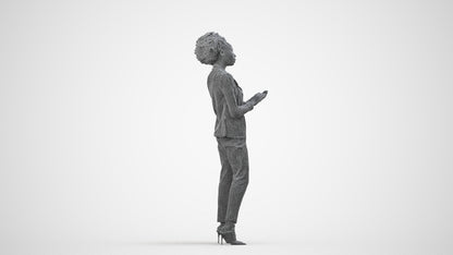 3D people model woman business standing, scanned human for 3ds Max rendering, wireframe side view