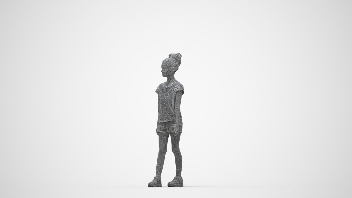 realistic 3D human girl casual kids, archviz people FBX OBJ for Blender, wireframe back view