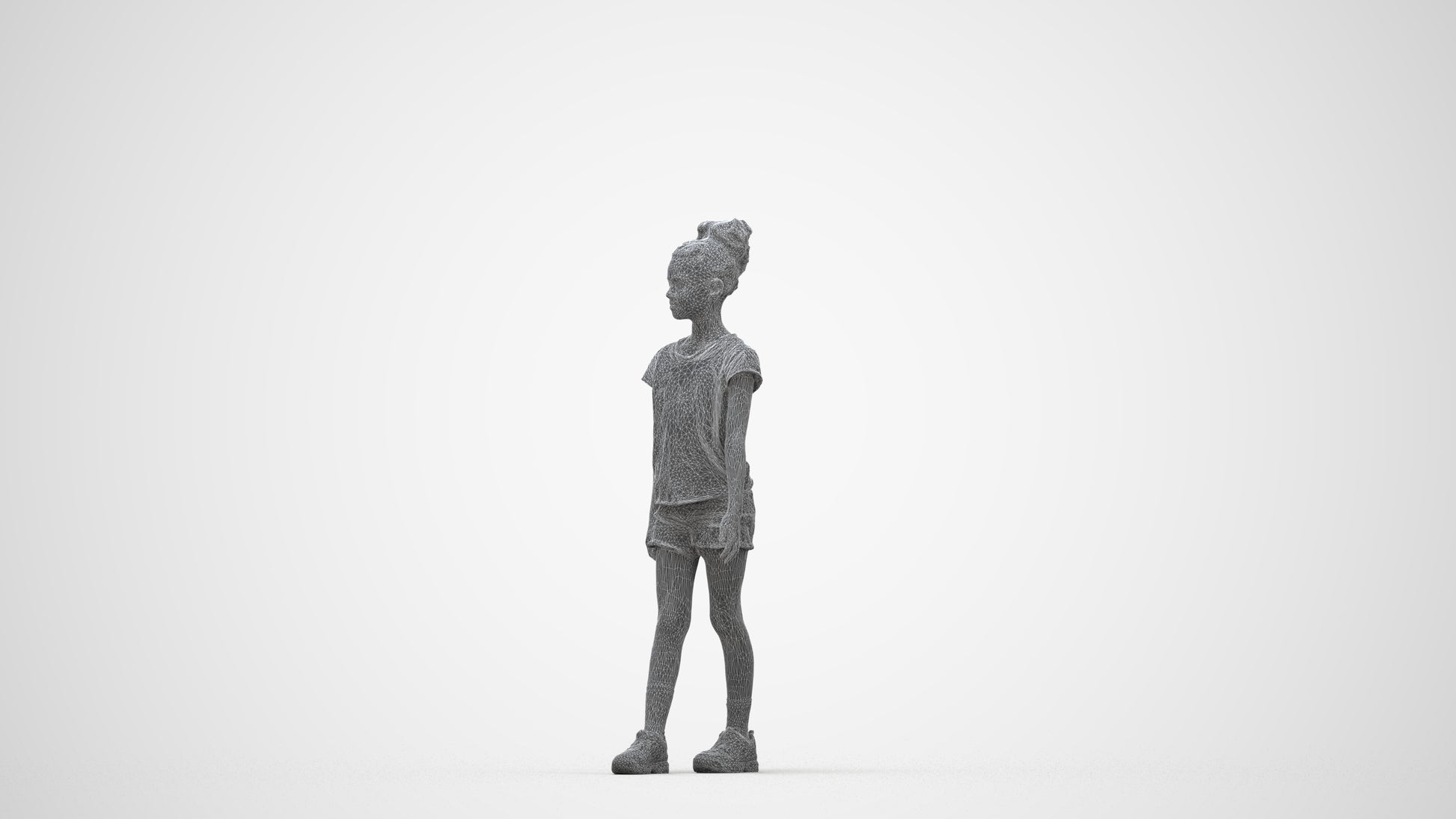 realistic 3D human girl casual kids, archviz people FBX OBJ for Blender, wireframe back view