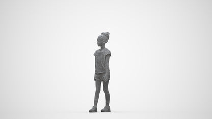 realistic 3D human girl casual kids, archviz people FBX OBJ for Blender, wireframe back view