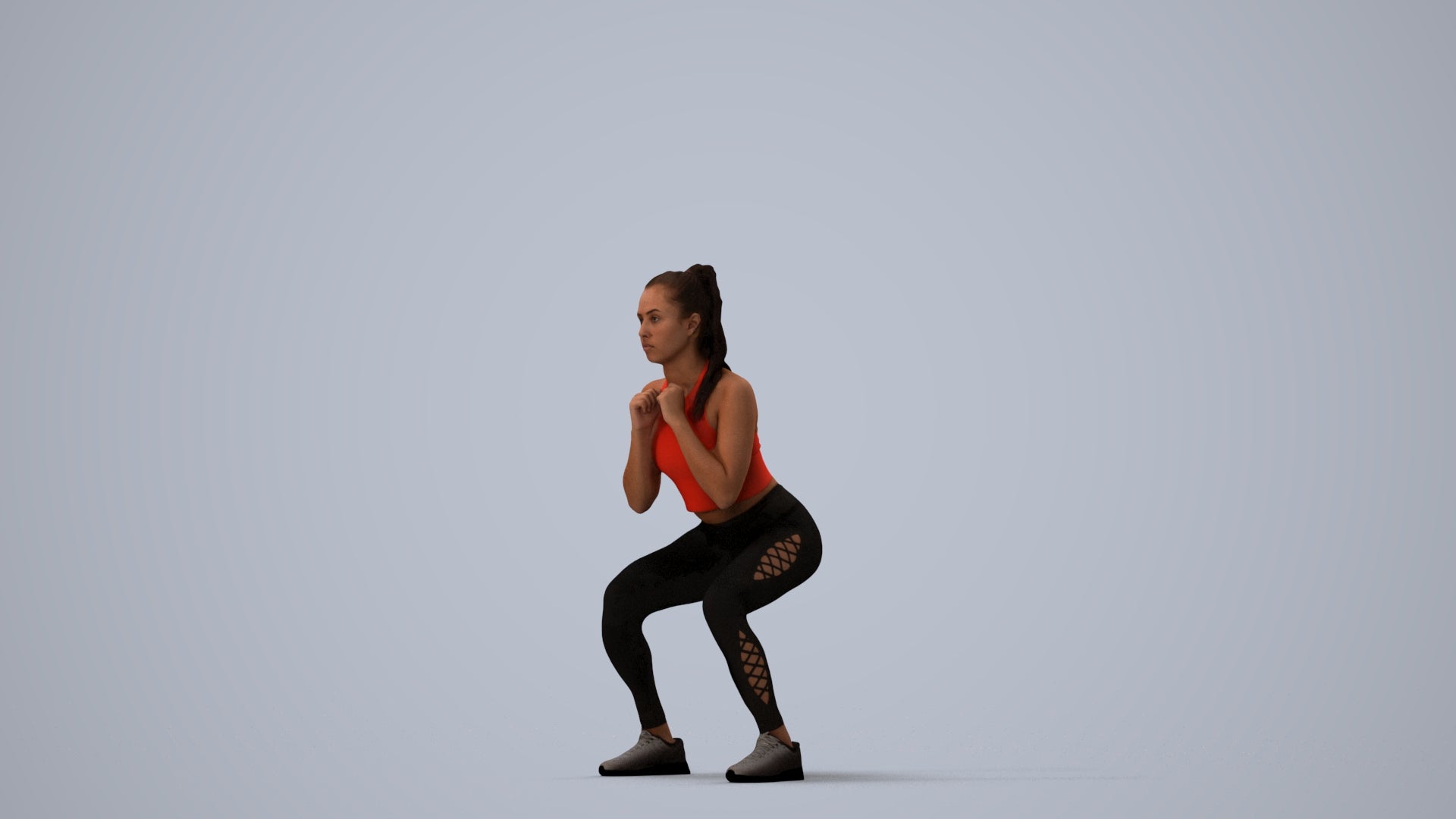 scanned 3D woman sport, photogrammetry people for Enscape and V-Ray, three-quarter view render