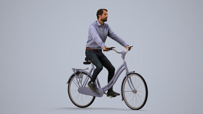 3D scanned man cycling business, photorealistic archviz people for Enscape and SketchUp, side view render