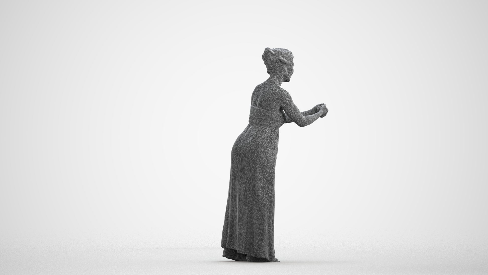 realistic 3D human woman casual standing, archviz people FBX OBJ for Blender, wireframe front view